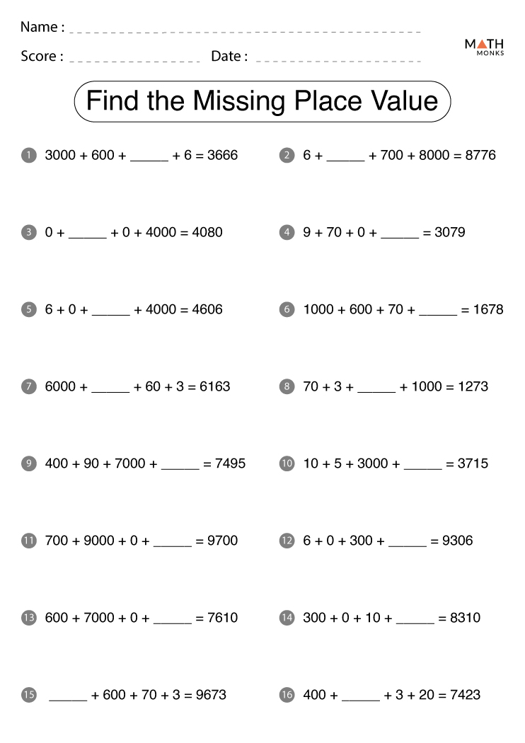 Place Value Worksheets 3rd Grade with Answer Key