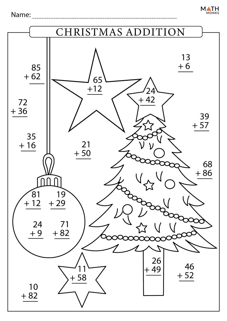 Christmas Addition Worksheets with Answer Key