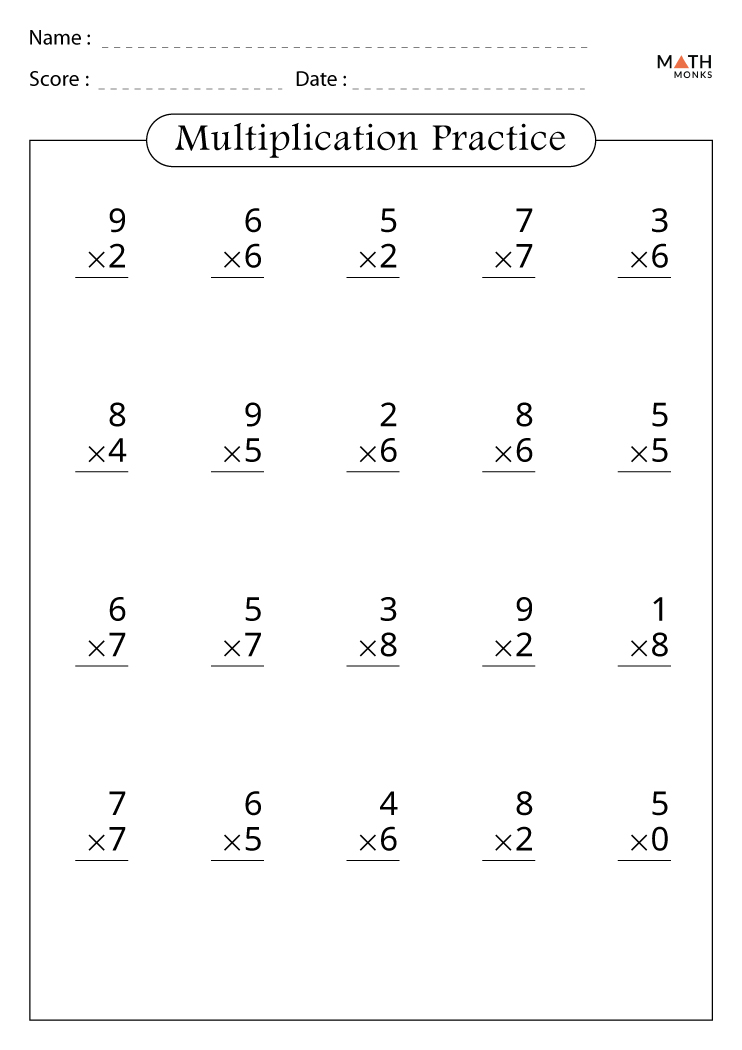 Multiplication Worksheets Grade 3 with Answer Key