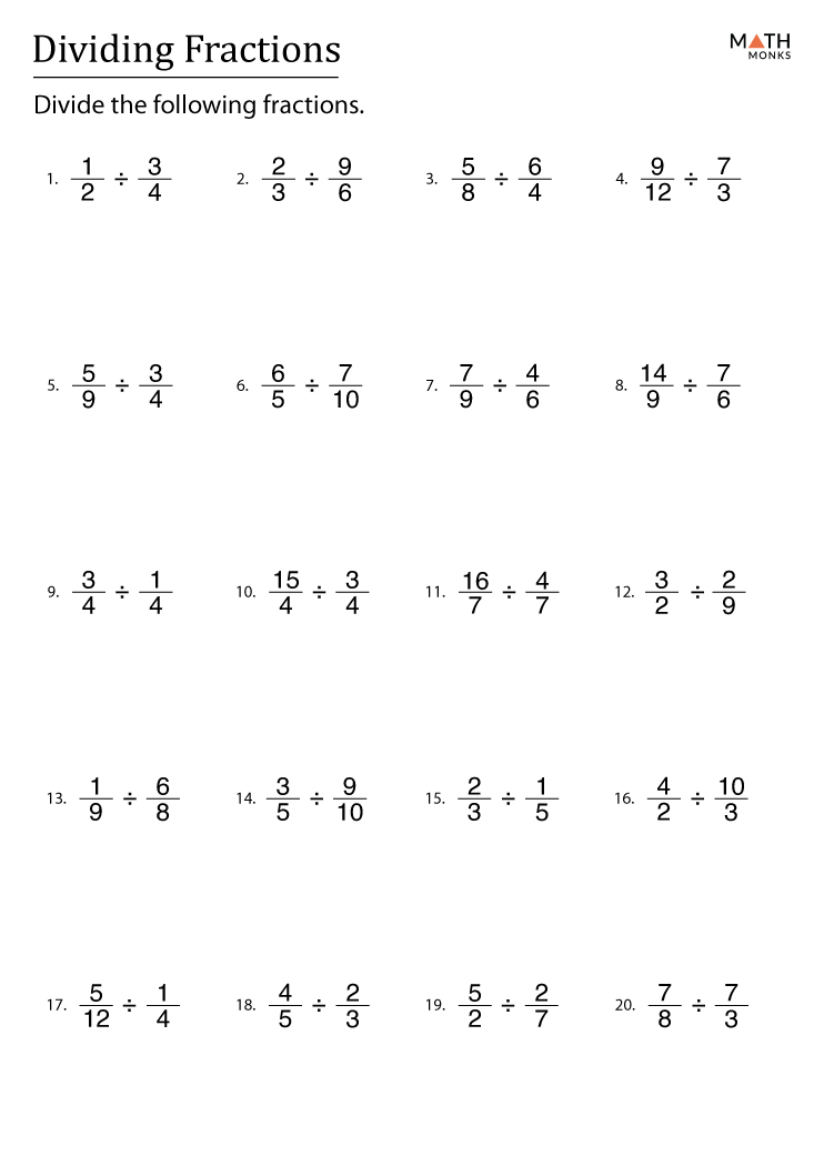 Dividing Fractions Worksheets with Answer Key