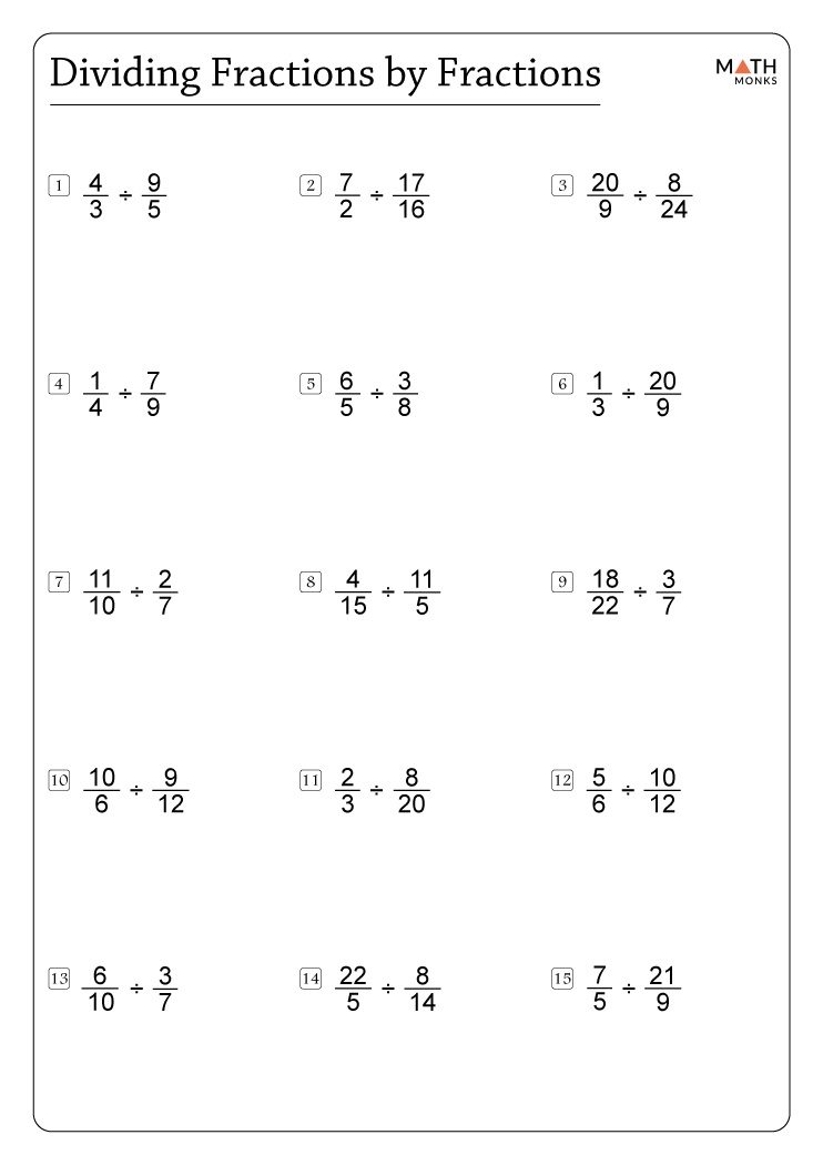 Dividing Fractions Worksheets with Answer Key