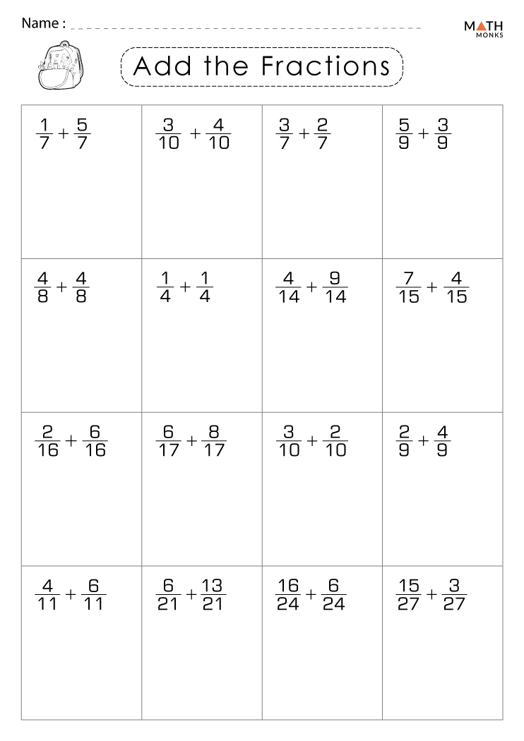 4th Grade Fractions Worksheets - Math Monks