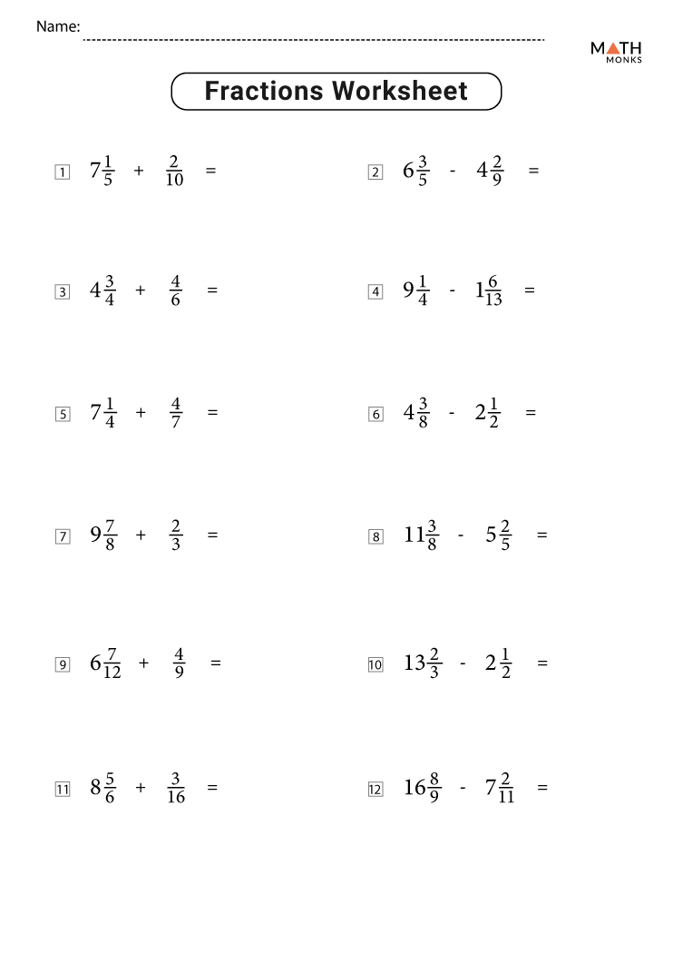 Fractions Worksheets Grade 7 - Math Monks