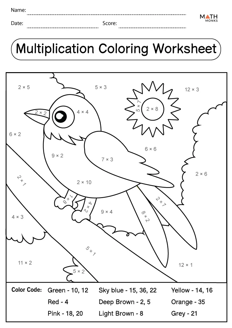 Multiplication Coloring Worksheets - Math Monks