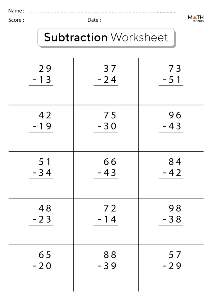 Subtraction Worksheets - Math Monks