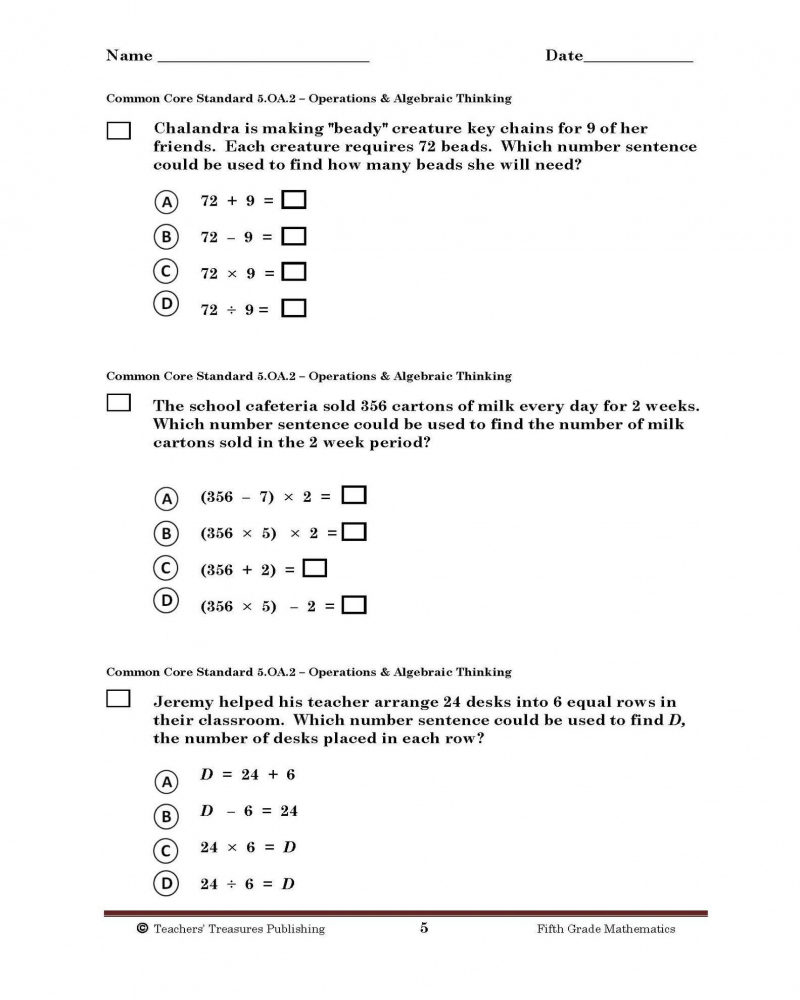 Printable Common Core Math Worksheets For 5th Grade - Math Worksheets ...