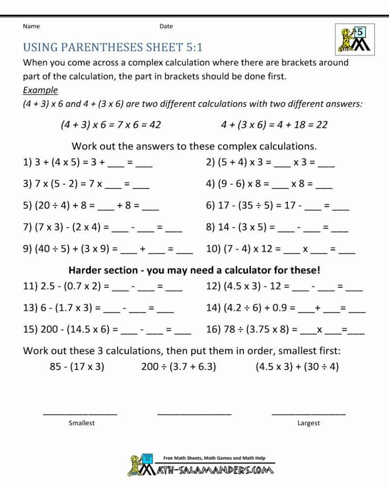 Order Of Operations Worksheet Nested Parentheses! Order Of - Math ...