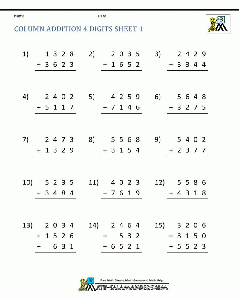 Addition Worksheet Year 4 - Math Worksheets Printable