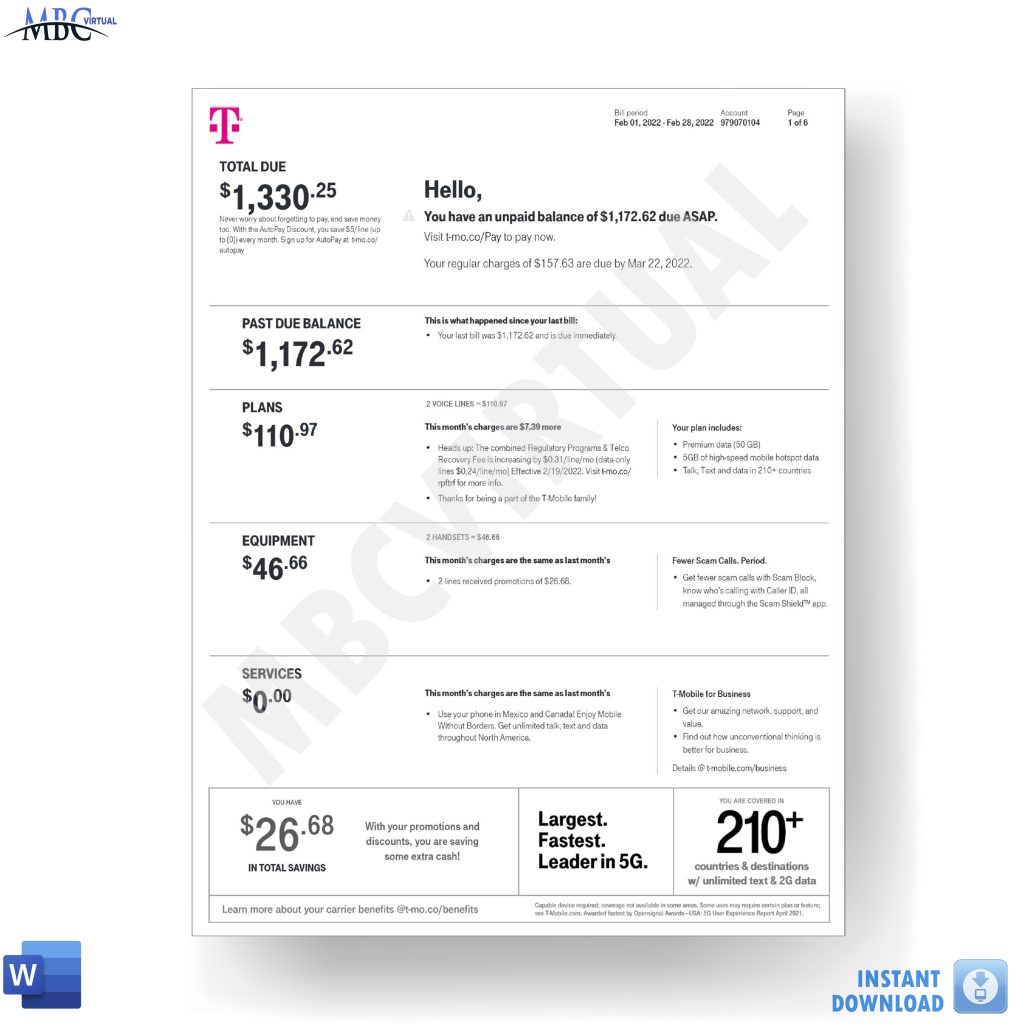 New 2023 TMobile Bill Template MbcVirtual