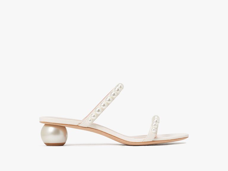 Unique block-heeled pearl wedding shoes by Kate Spade