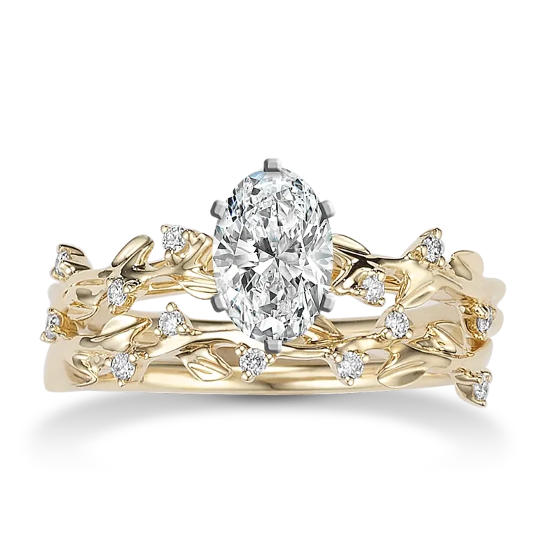 Yellow gold leaves Taylor Swift inspired diamond engagement ring from Shane Co.