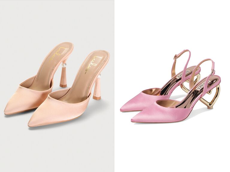 Two pairs of pink wedding shoes