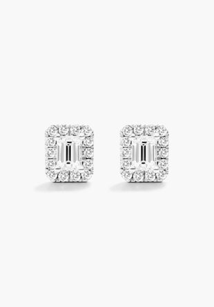 diamond emerald cut halo earrings