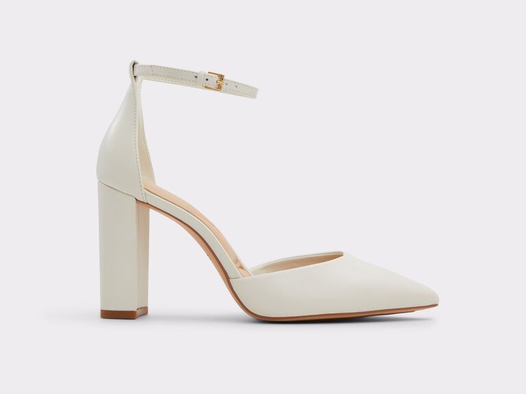 Closed-toe block heel wedding shoes with ankle strap