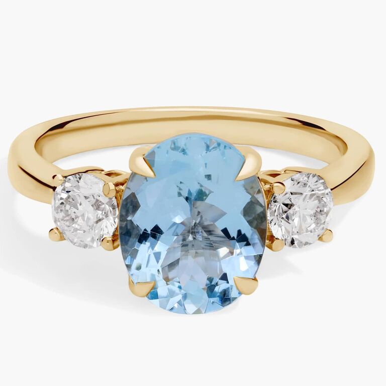 Oval aquamarine and diamond Taylor Swift inspired engagement ring from Blue Nile