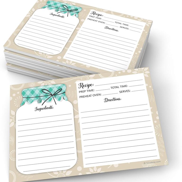 Mason jar themed bridal shower recipe cards