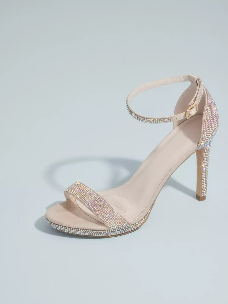 David's Bridal crystal blush pink wedding sandals