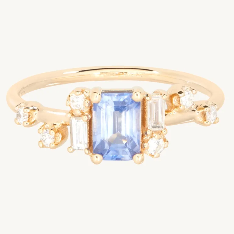 Emerald cut sapphire Taylor Swift inspired engagement ring from Catbird