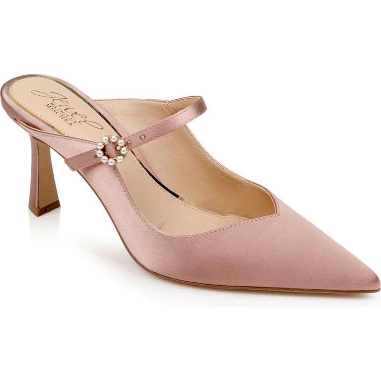 Badgley Mischka blush satin wedding mules