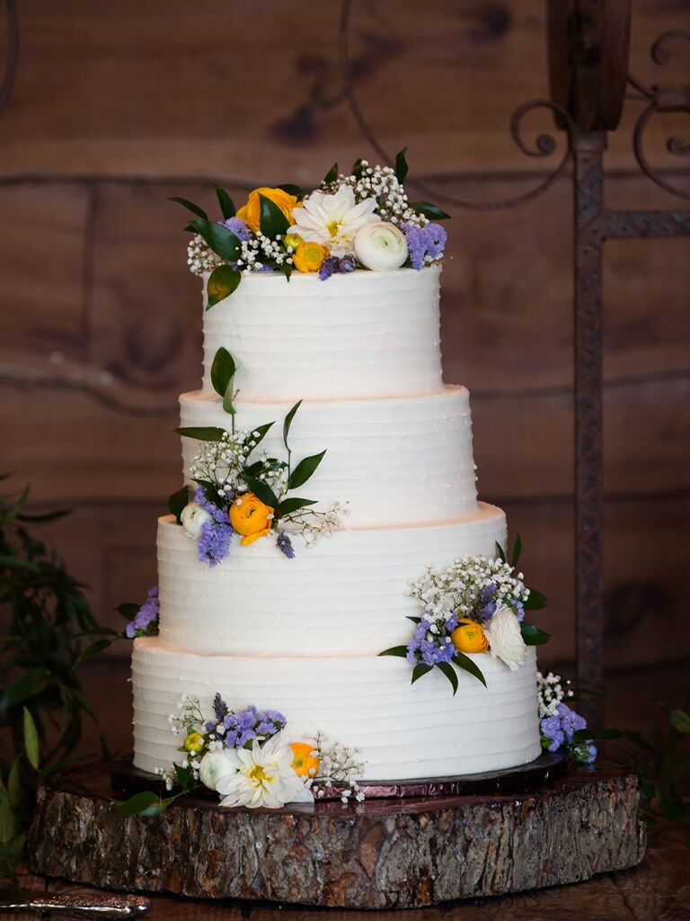 Spring textured floral four-tier wedding cake