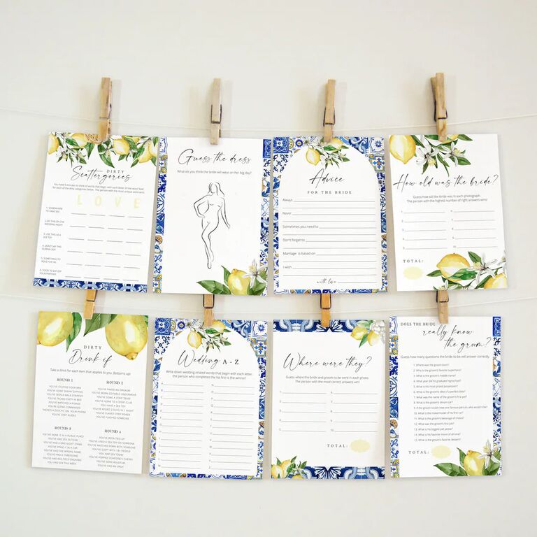 Lemon-themed bridal shower game bundle 