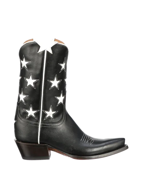 Black cowboy boots with white stars. 