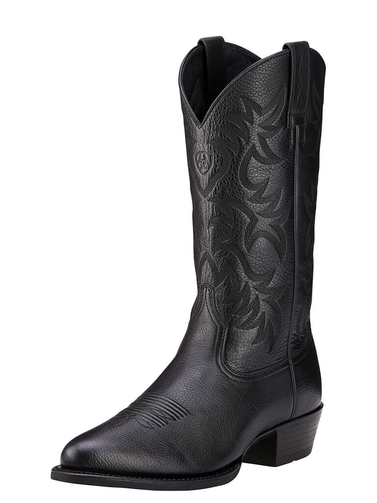 Tall black cowboy boots. 