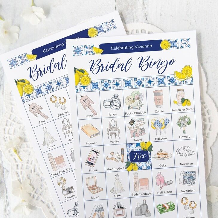 Bridal shower bingo cards for lemon-themed bridal shower