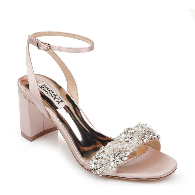 Badgley Mischka embellished blush pink wedding sandals