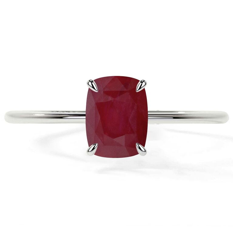 Ruby rectangle cushion Taylor Swift engagement ring from GemsNY