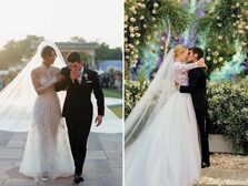 Collage of expensive wedding dresses including Priyanka Chopra and Chiara Ferragni