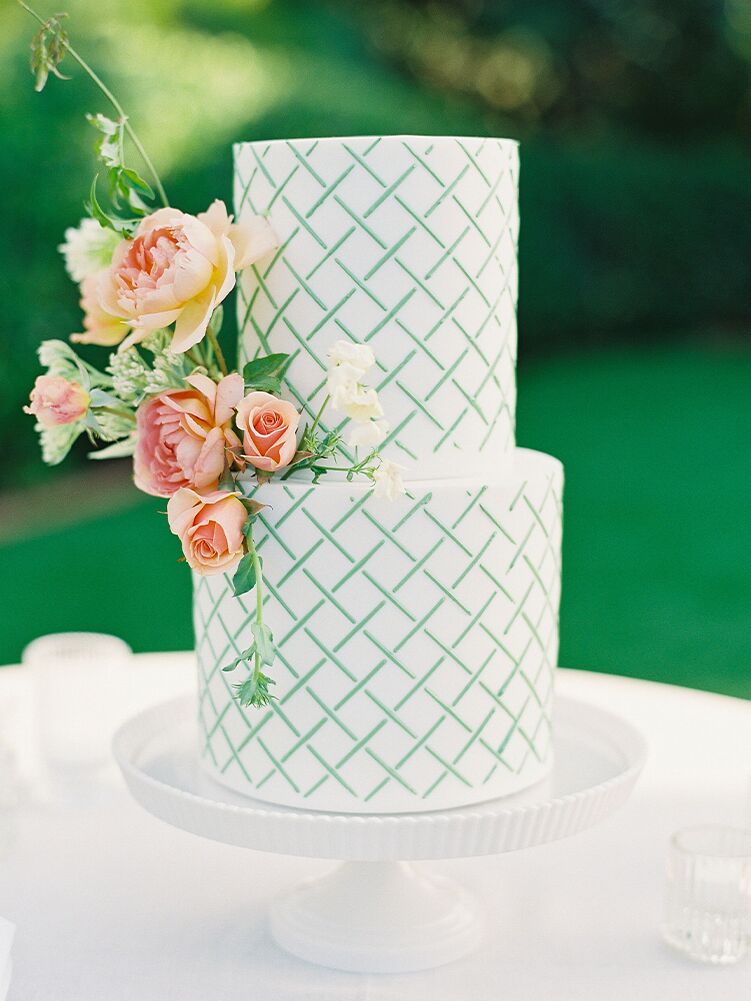 Teal lattice pattern spring wedding cake