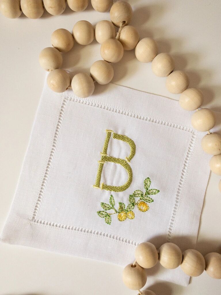 Monogrammed lemon napkins for lemon-themed bridal shower