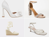 Collage of four affordable bridal heels