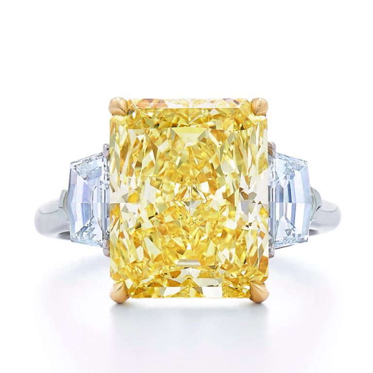 Yellow diamond Taylor Swift inspired engagement ring with side stones from Kwiat