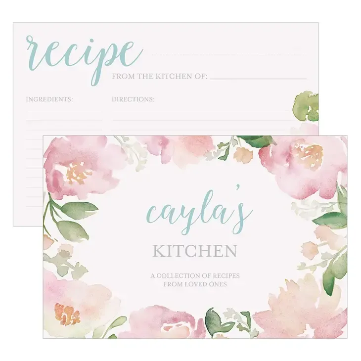 Watercolor Bridal Shower Recipe Cards