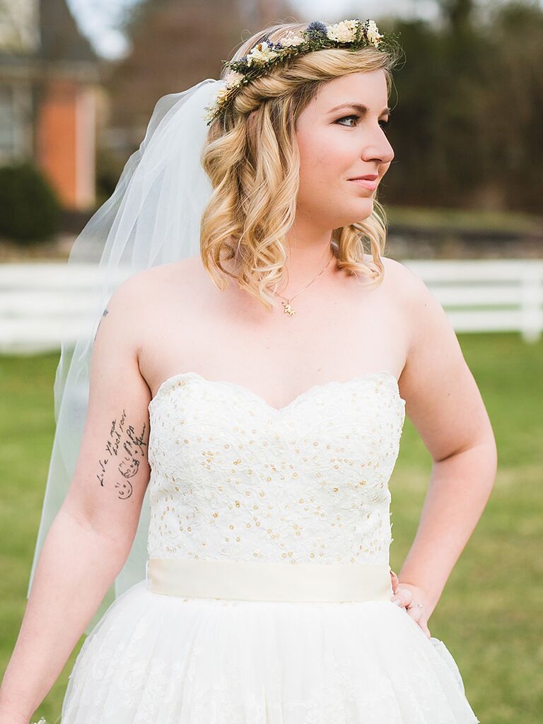 Rustic flower crown with an elbow-length veil