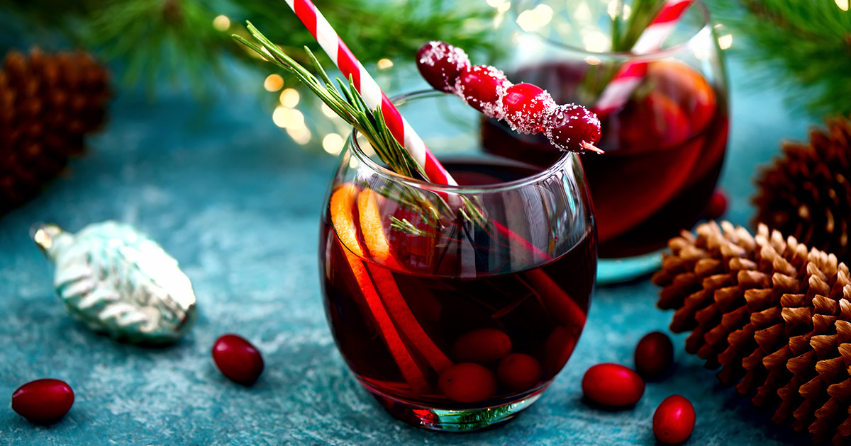 glass of mulled wine on festive table