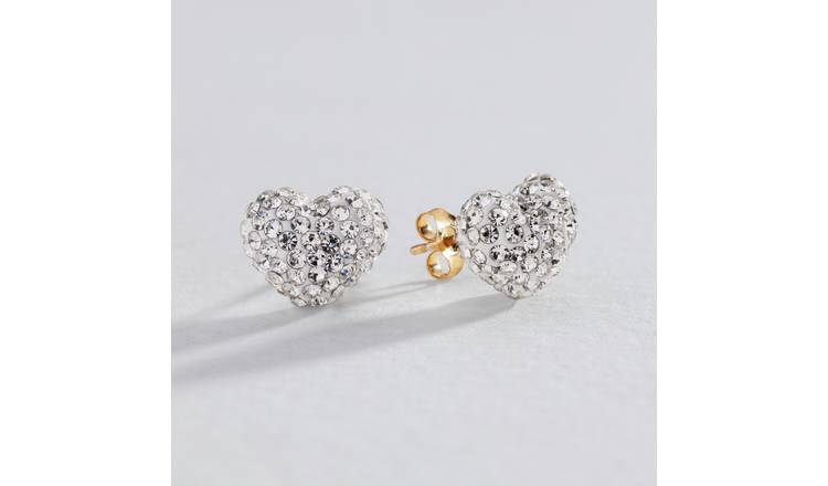 Buy Revere 9ct Gold Crystal Heart Stud Earrings | Womens earrings | Argos