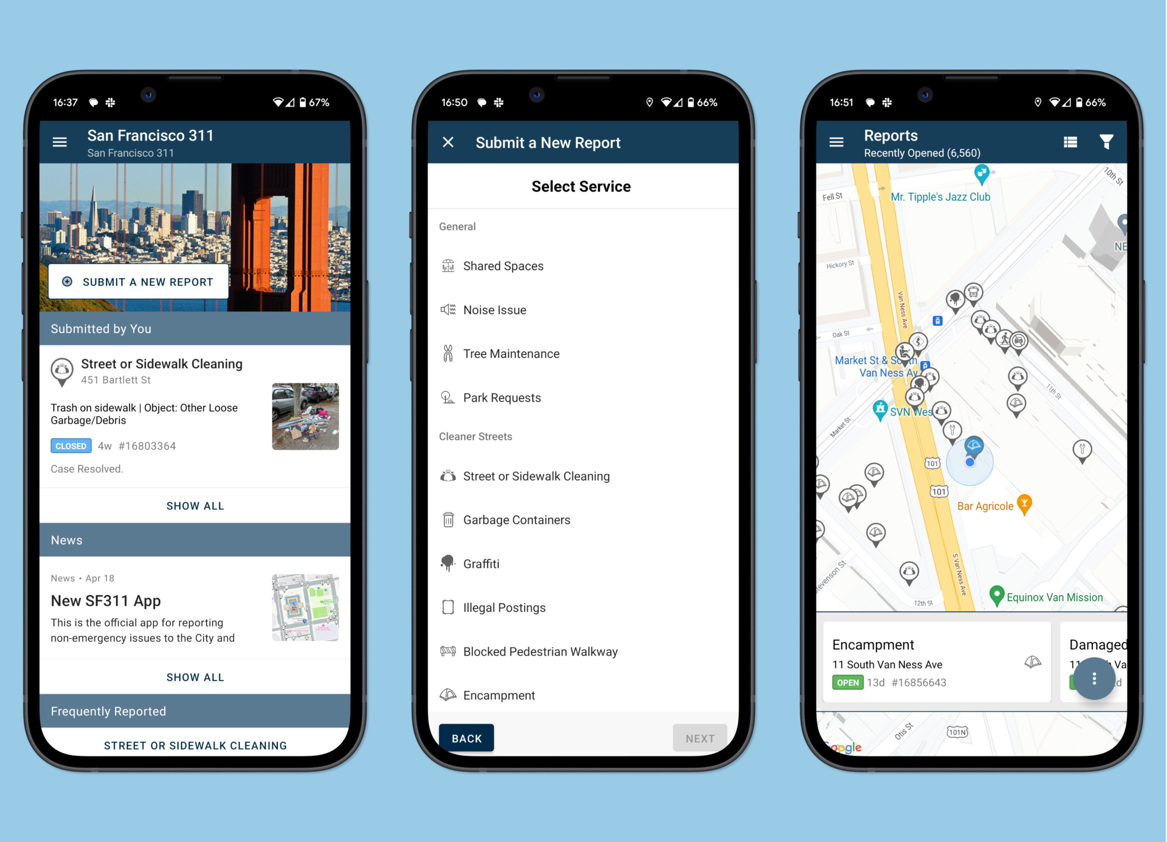 San Francisco 311 mobile app screenshots