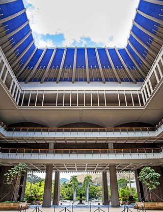 This image may contain Building Architecture Window Staircase Porch Patio Skylight and Pergola