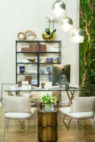 Image may contain Furniture Chair Tabletop Shelf Table Plant Interior Design Indoors Living Room Room and Desk