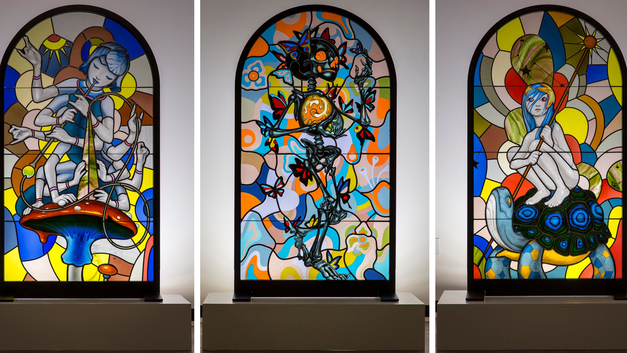 a stainedglass triptych