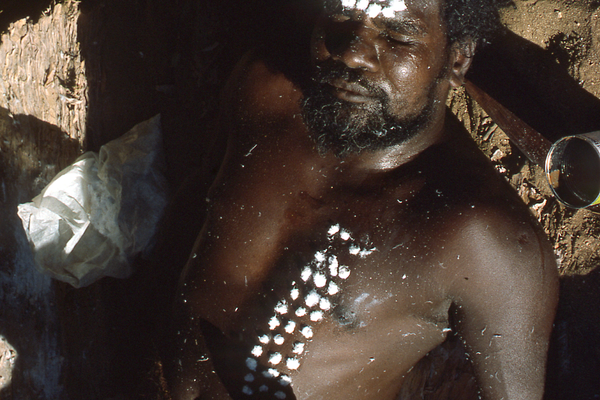 Jackson Jacob (Thunalgunaldin) is painted in readiness for a Corroboree