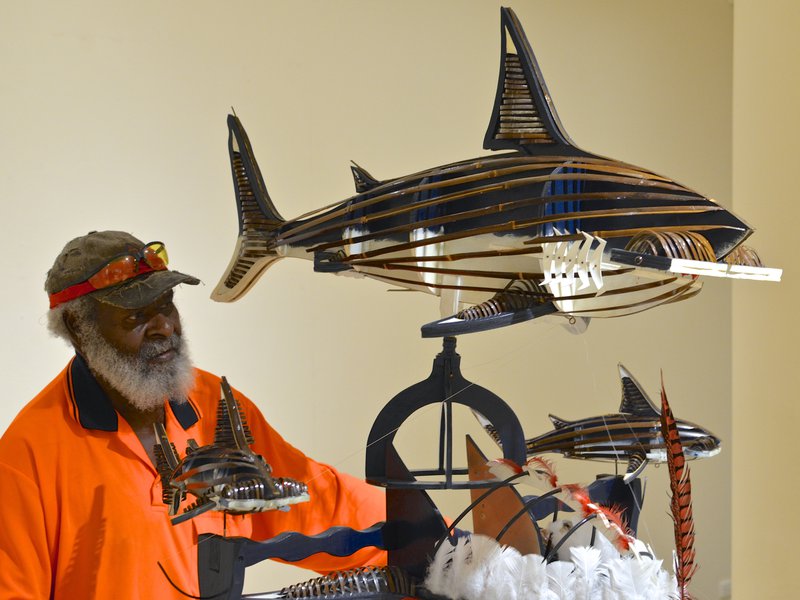 Artist Ken Thaiday and his Triple Beizam Hammerhead Shark Headdress