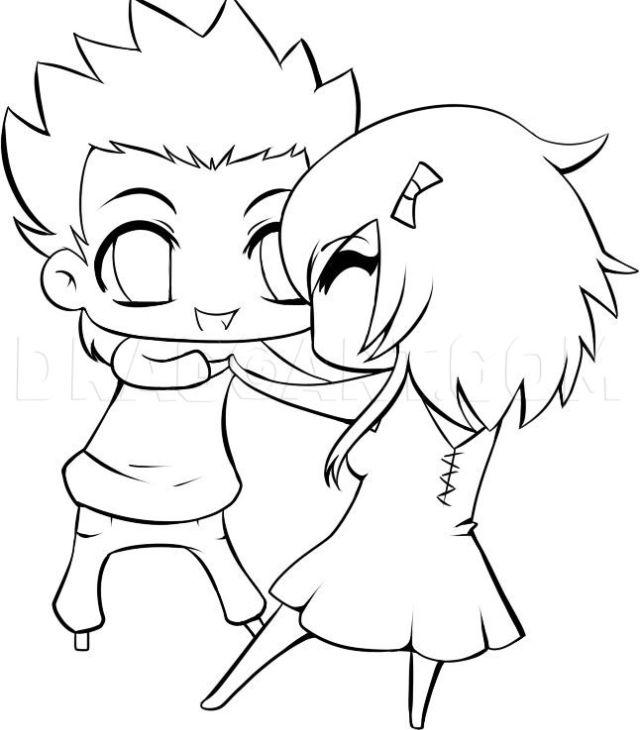 Cute Chibi Couple Hugging Drawing