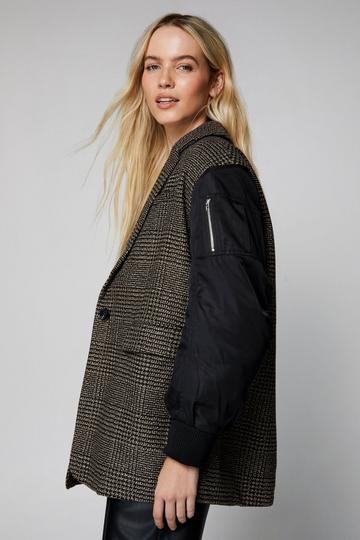 Wool Blend Hybrid Tailored Plaid Bomber Jacket grey