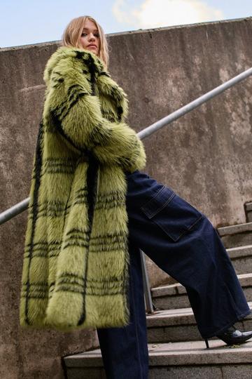 Olive Check Fur Maxi Coat olive