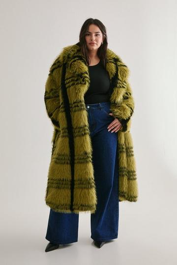 Plus Olive Check Fur Maxi Coat olive