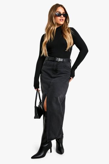 Petite Split Front Denim Maxi Skirt black